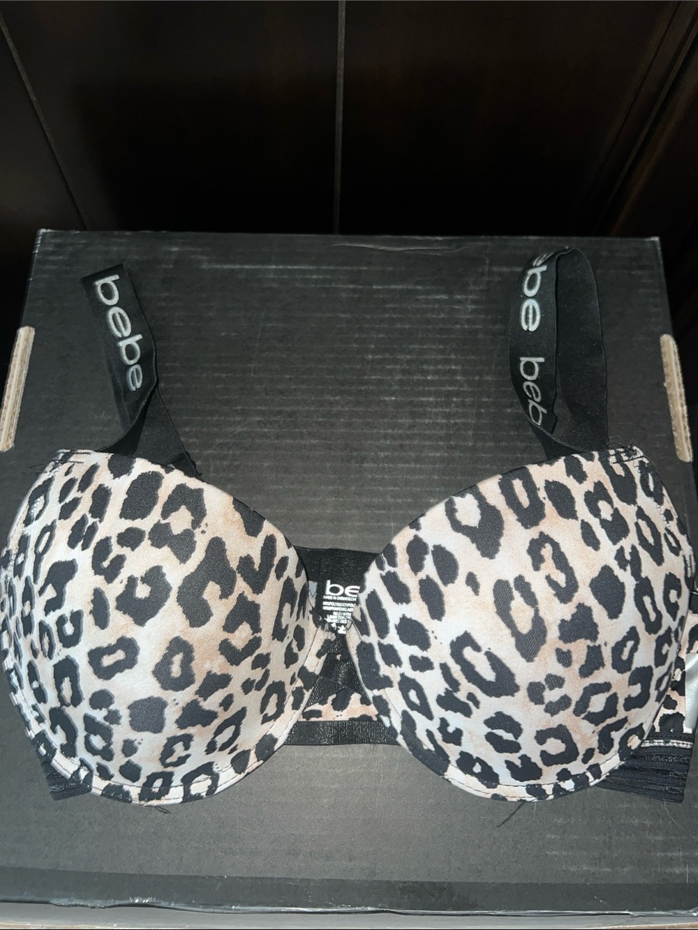 bebe Leopard-Print Push-Up Bra in Beige and Black